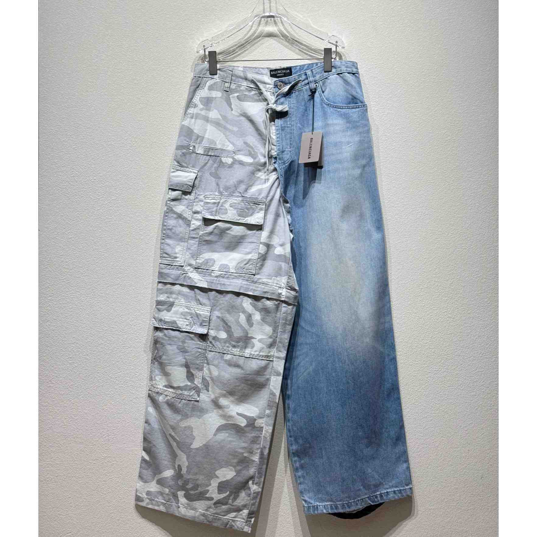 Balenciaga Grayscale Camo Hybrid Baggy Pants In Light Blue - DesignerGu