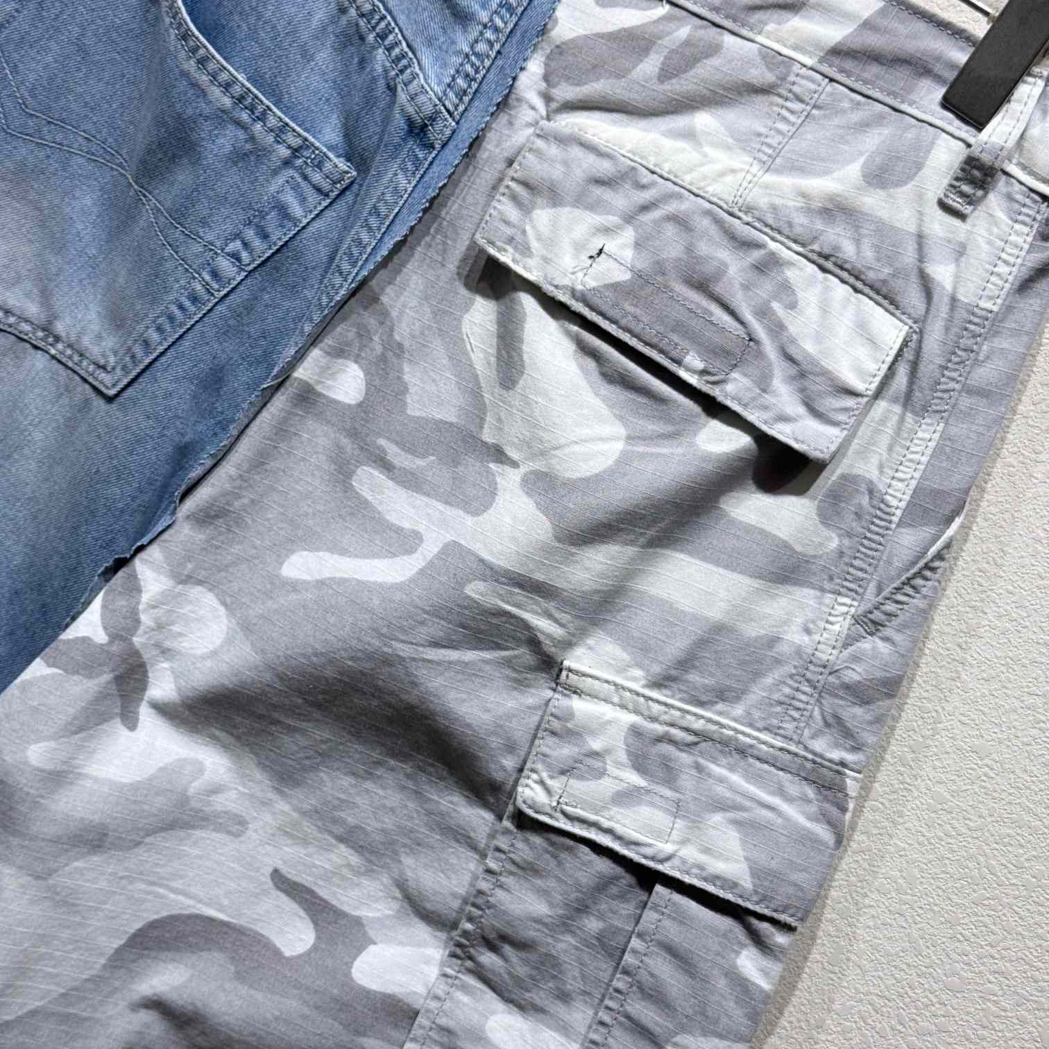 Balenciaga Grayscale Camo Hybrid Baggy Pants In Light Blue - DesignerGu