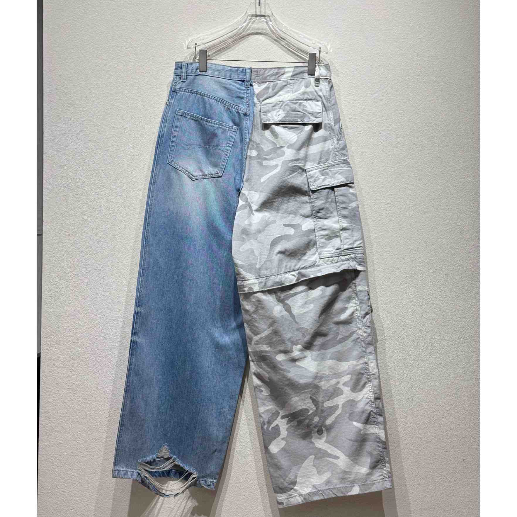 Balenciaga Grayscale Camo Hybrid Baggy Pants In Light Blue - DesignerGu