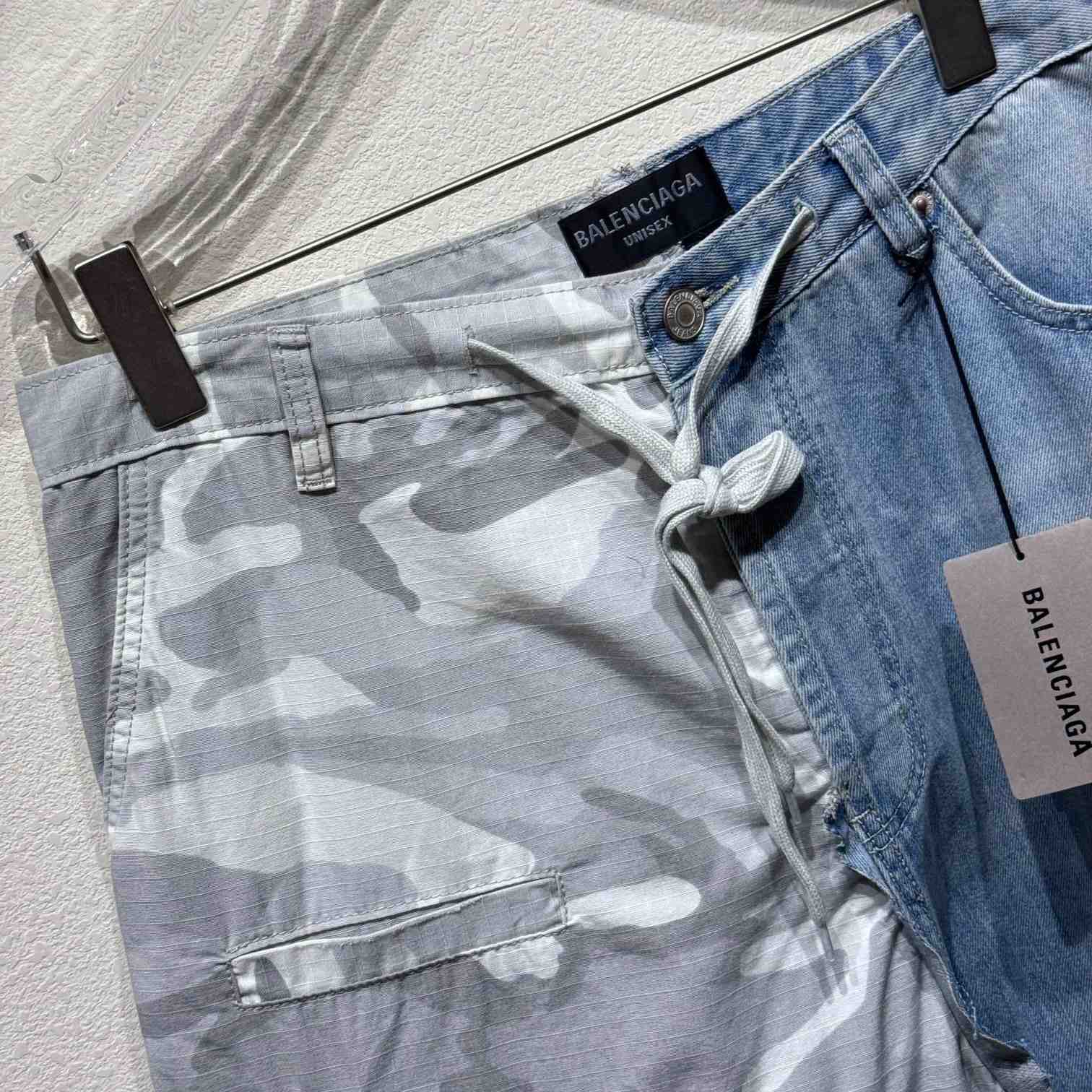 Balenciaga Grayscale Camo Hybrid Baggy Pants In Light Blue - DesignerGu