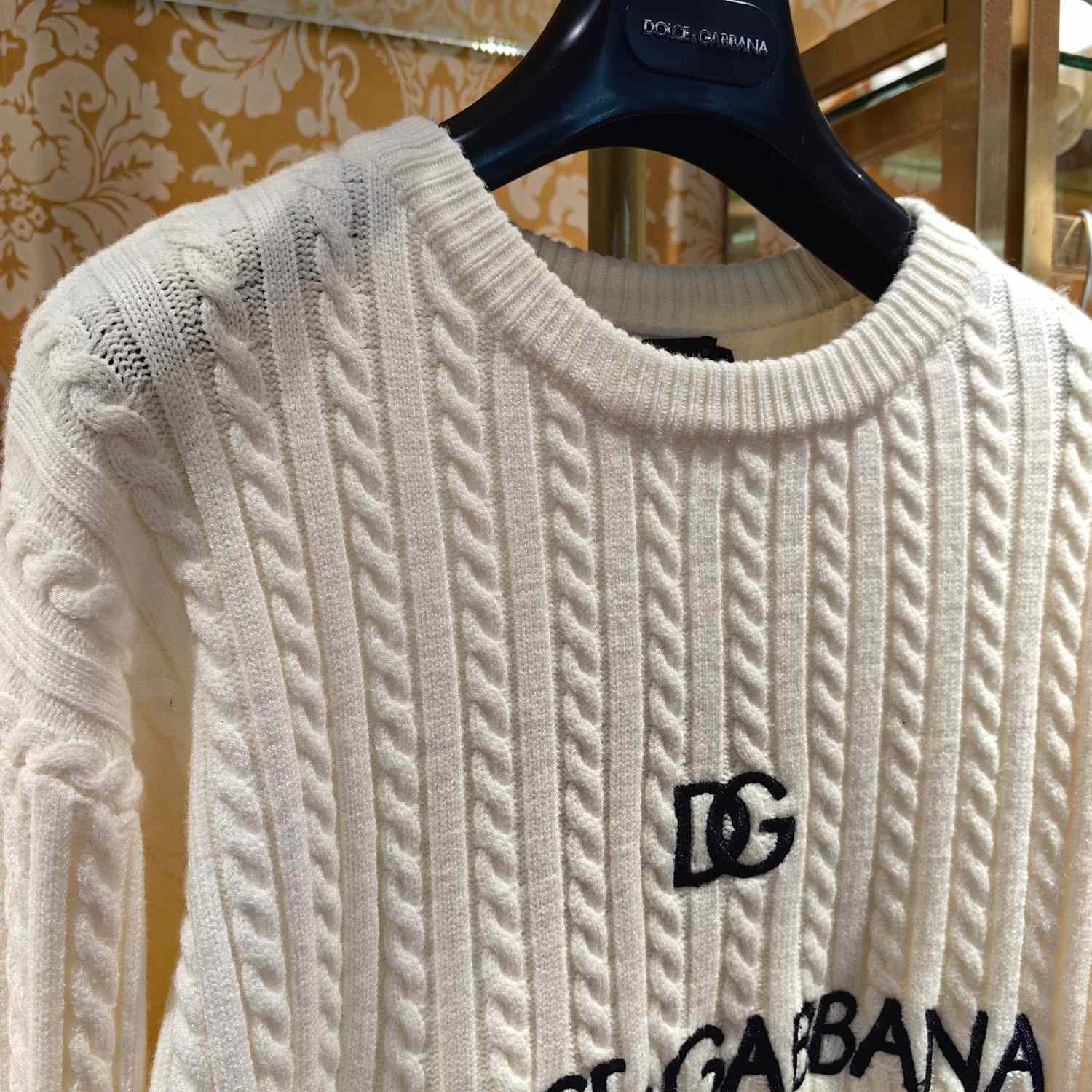 Dolce & Gabbana White Logo-embroidery Virgin Wool Jumper - DesignerGu