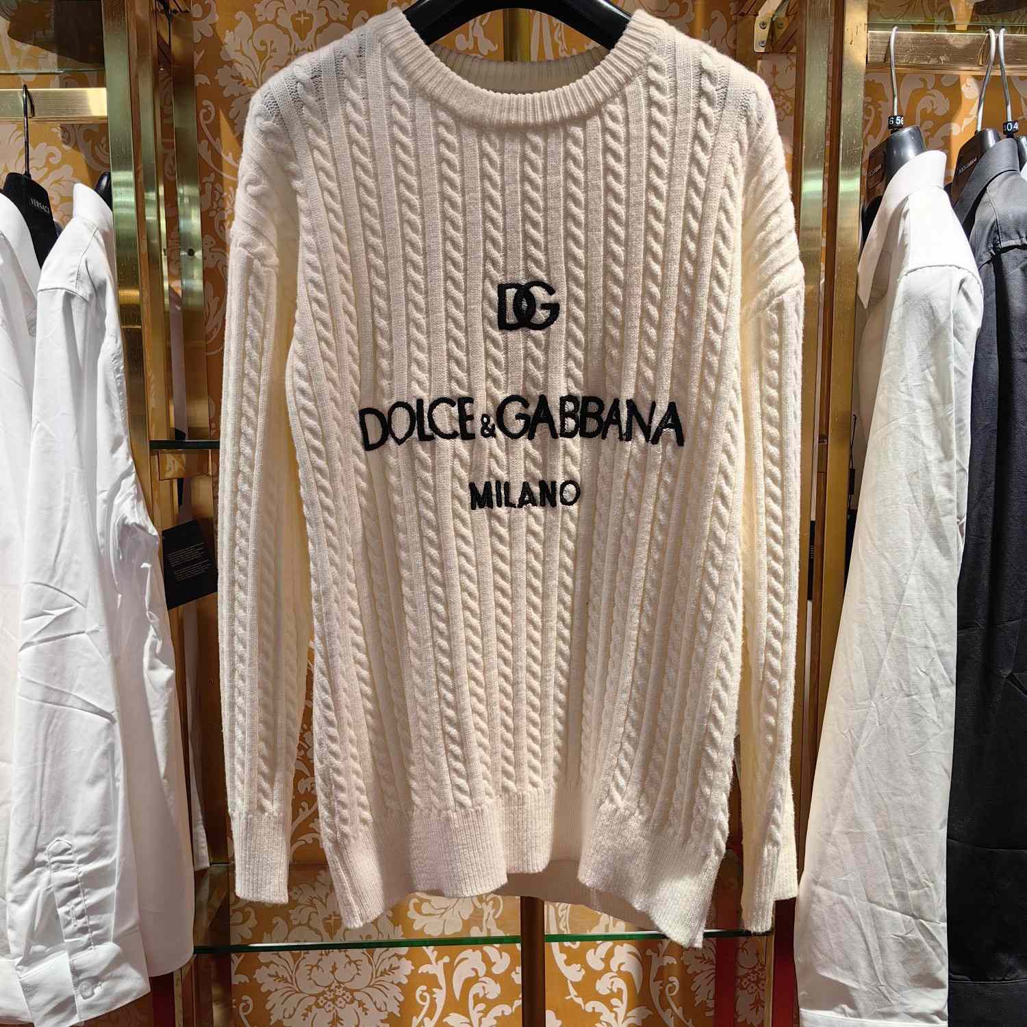 Dolce & Gabbana White Logo-embroidery Virgin Wool Jumper - DesignerGu