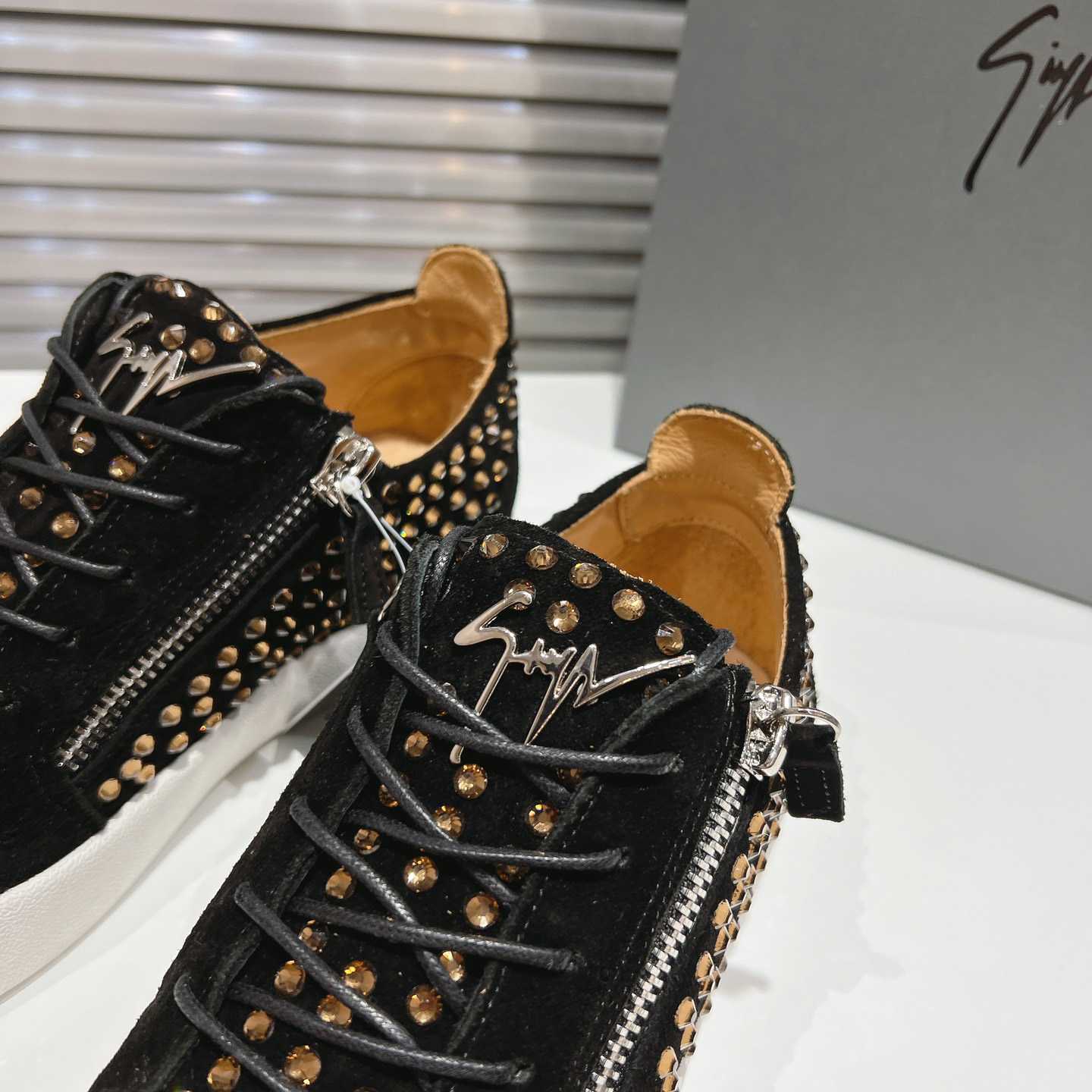 Giuseppe Zanotti Black Suede Crystal May London Sneakers - DesignerGu