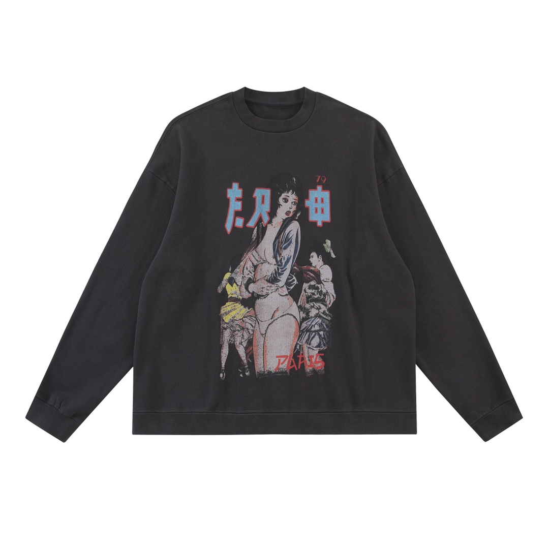 Enfants Riches Deprimes Dark Gray Bad School Girl Printed Crewneck Cotton Sweatshirt - DesignerGu