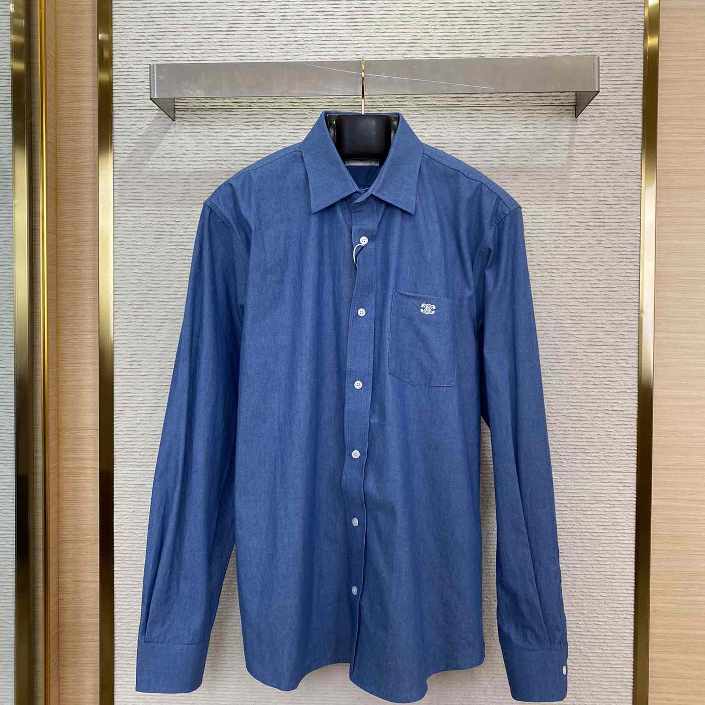 Celine Triomphe Cotton-Chambray Shirt - DesignerGu