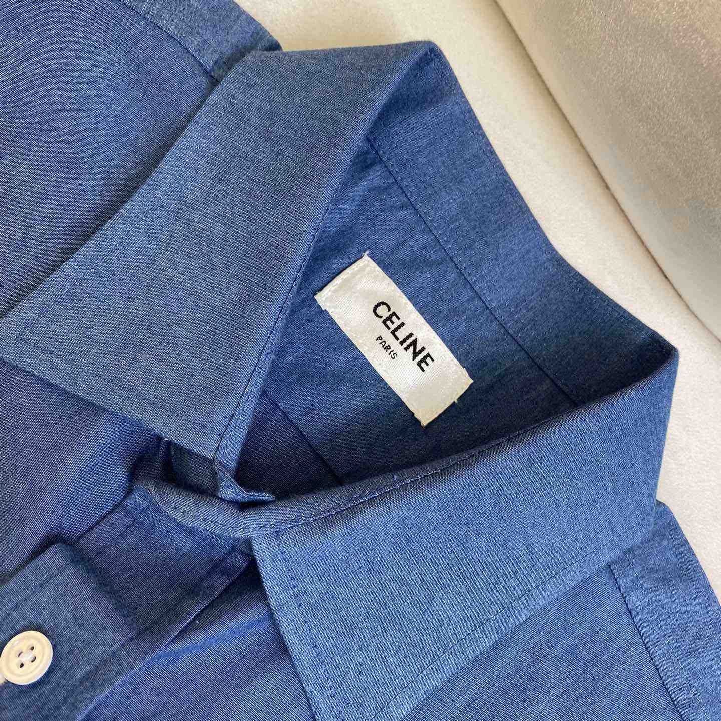 Celine Triomphe Cotton-Chambray Shirt - DesignerGu