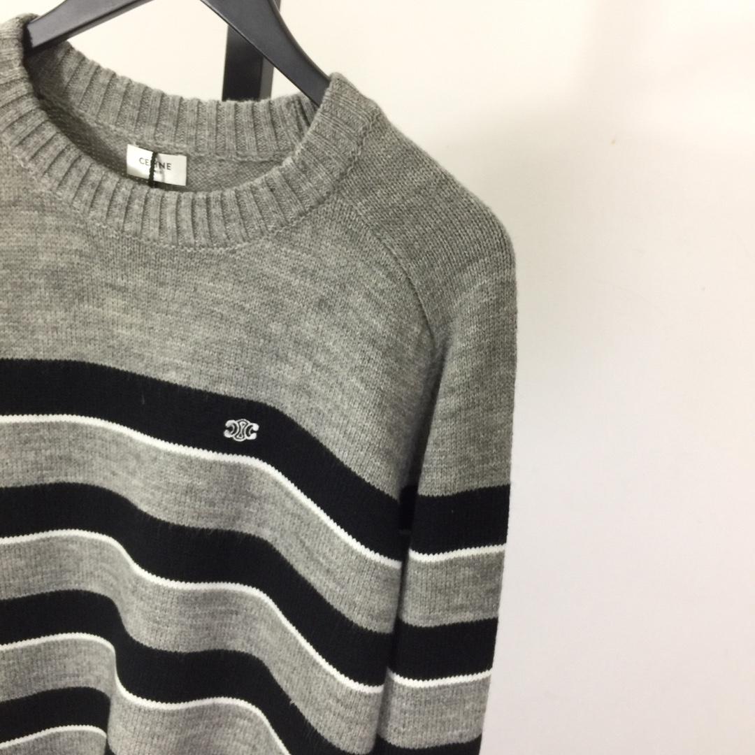 Celine Striped Triomphe Crew Neck Sweater In Wool - DesignerGu