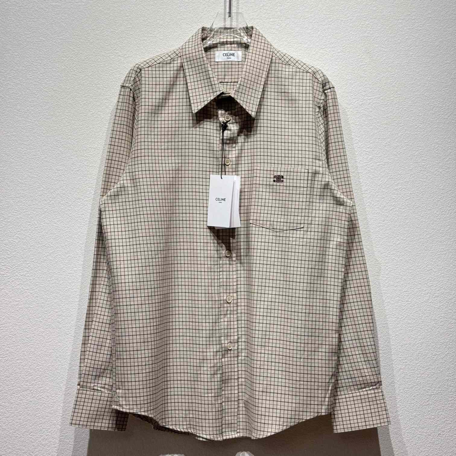 Celine Logo-Embroidered Checked Cotton Shirt - DesignerGu