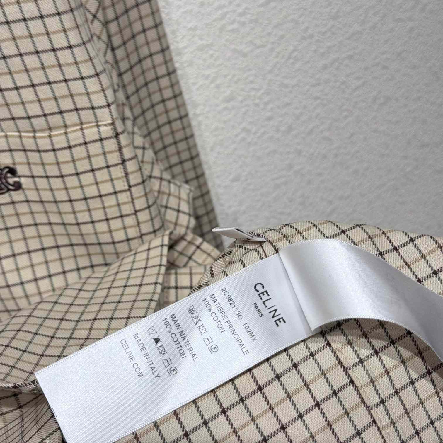 Celine Logo-Embroidered Checked Cotton Shirt - DesignerGu