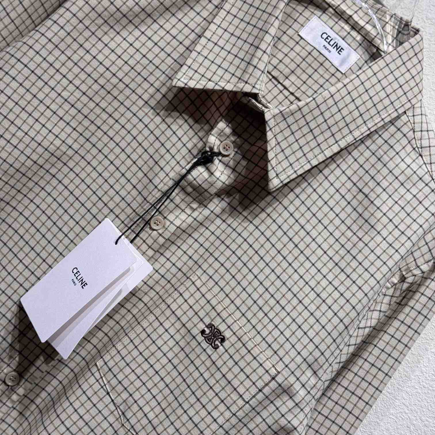 Celine Logo-Embroidered Checked Cotton Shirt - DesignerGu