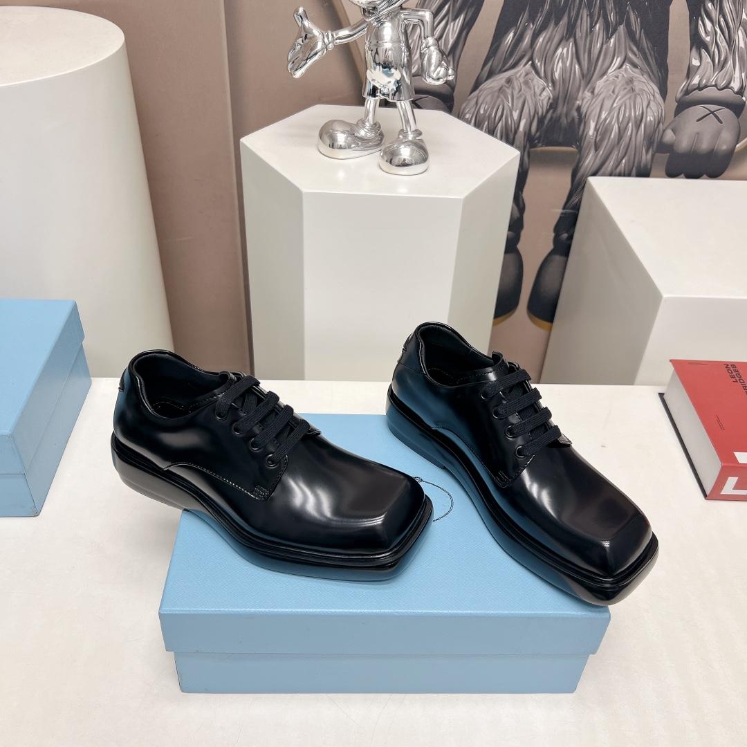 Prada Brushed Leather Derby Shoes - DesignerGu