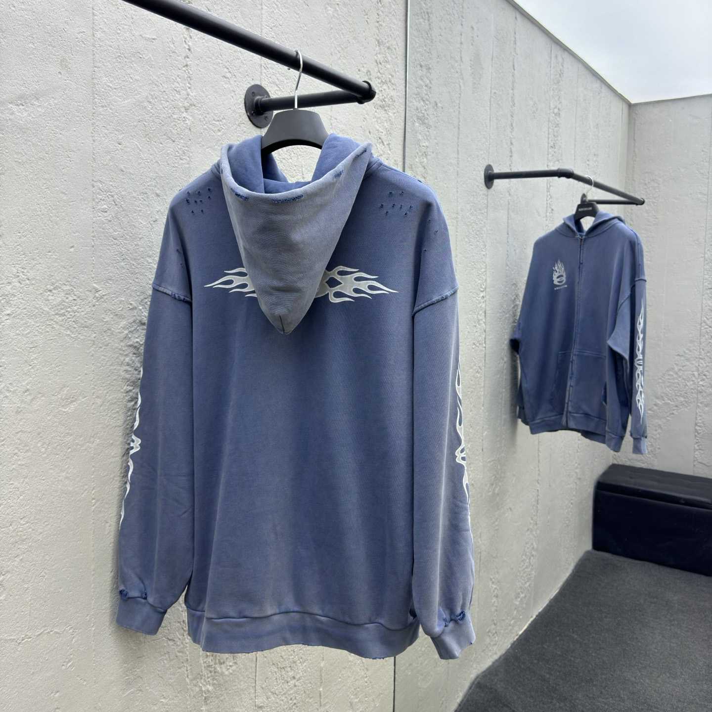 Balenciaga Burning Unity Zip-Up Hoodie Medium Fit In Light Blue - DesignerGu