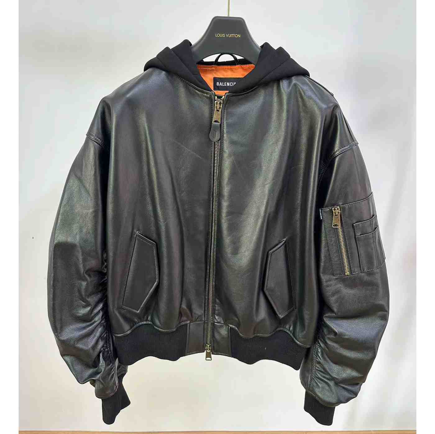 Balenciaga Leather Bomber Jacket - DesignerGu