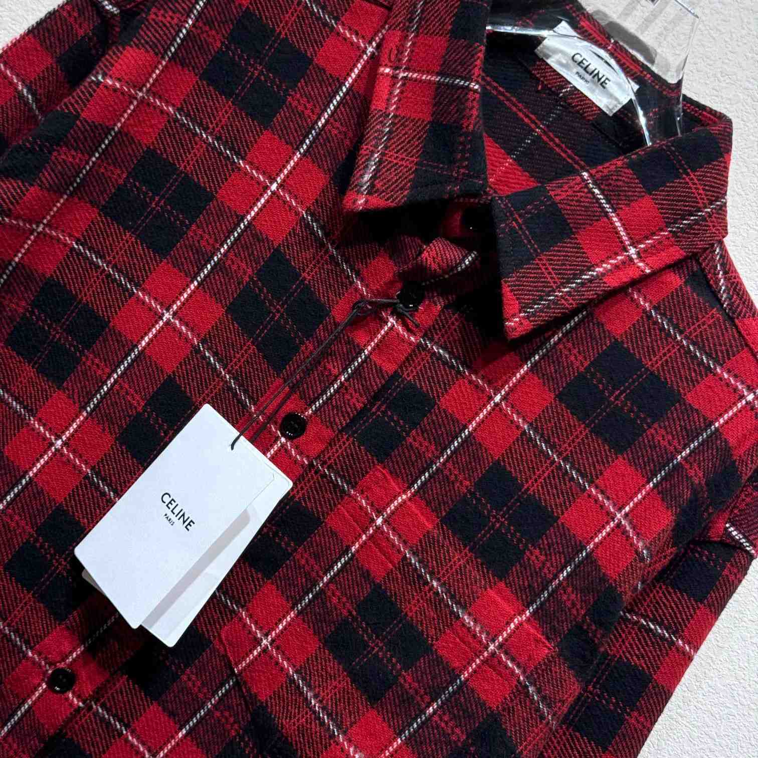 Celine Logo-Embroidered Checked Cotton Shirt - DesignerGu