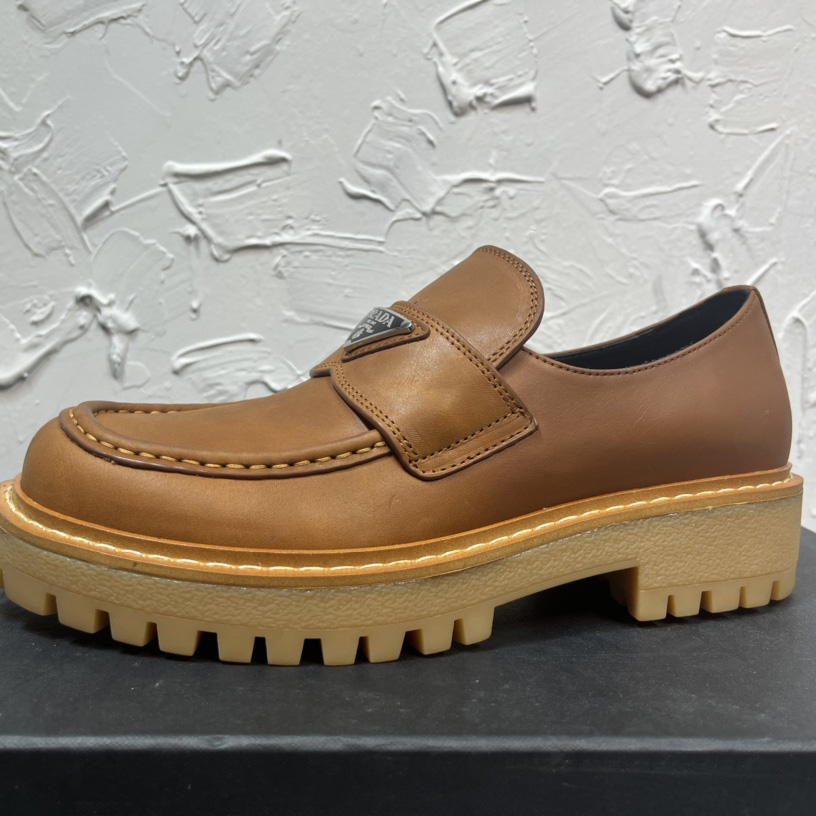 Prada Leather Loafers In Brown - DesignerGu