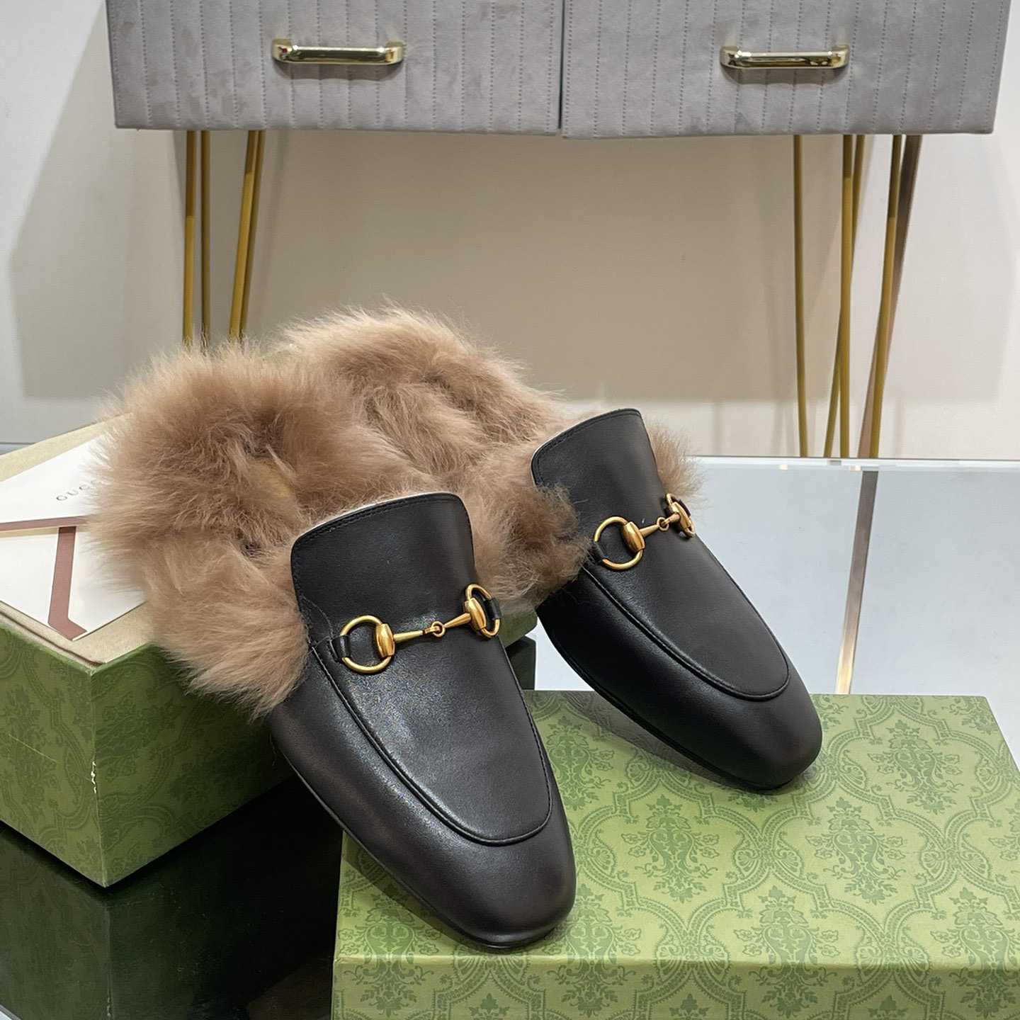 Gucci Fur Horsebit Mules - DesignerGu