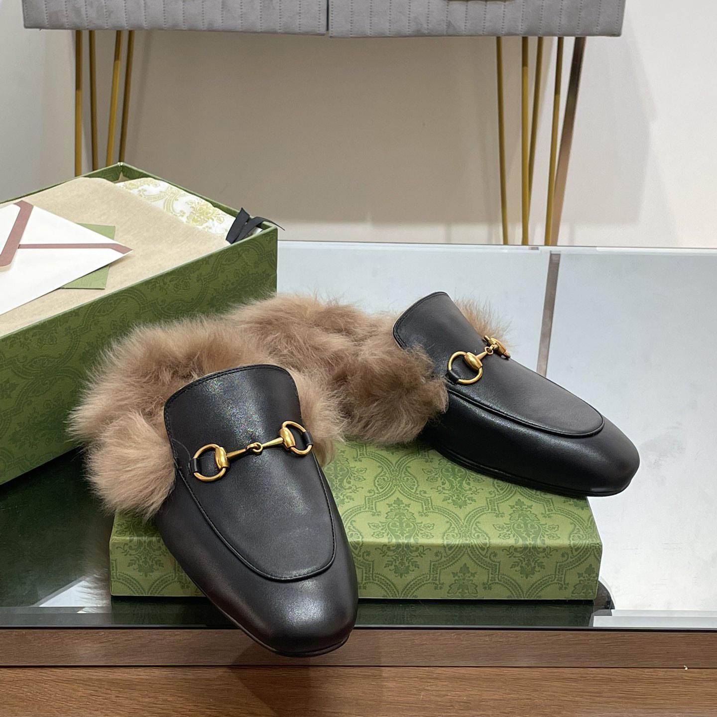 Gucci Fur Horsebit Mules - DesignerGu