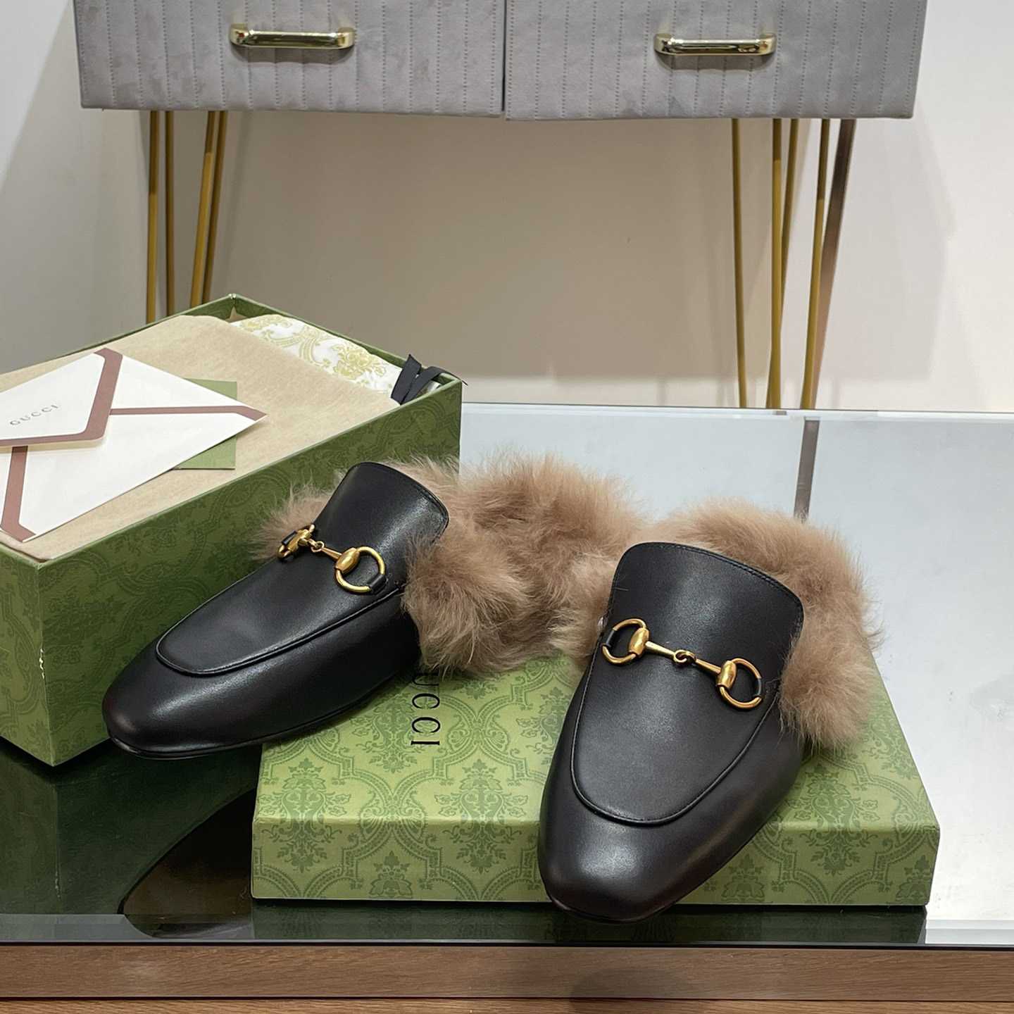 Gucci Fur Horsebit Mules - DesignerGu