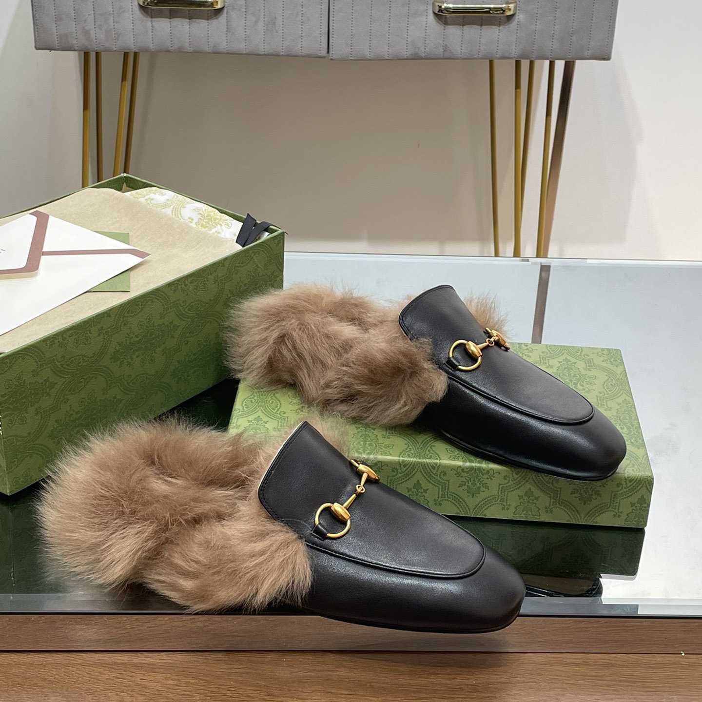 Gucci Fur Horsebit Mules - DesignerGu