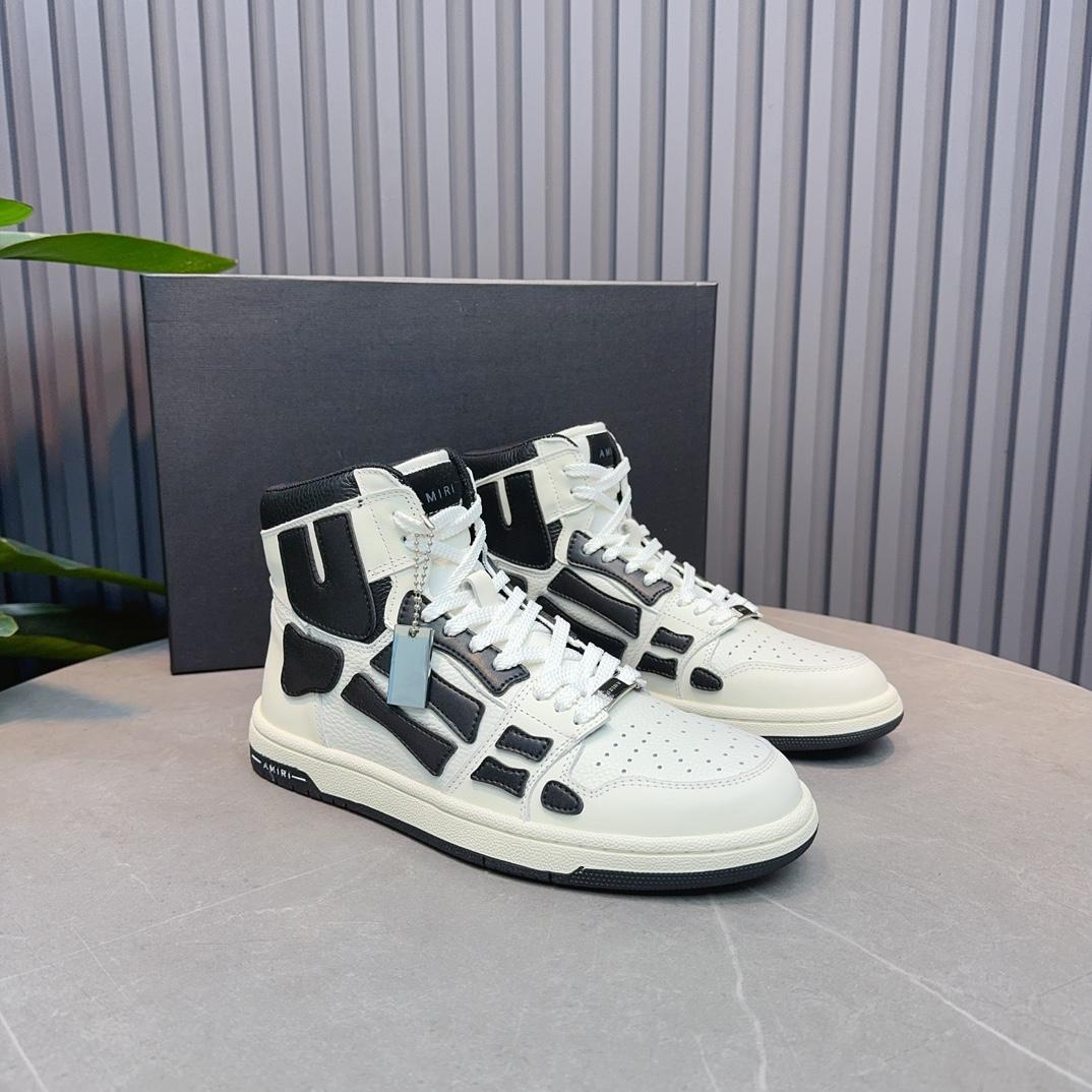 Amiri Leather-Textile High-Top Sneakers - DesignerGu