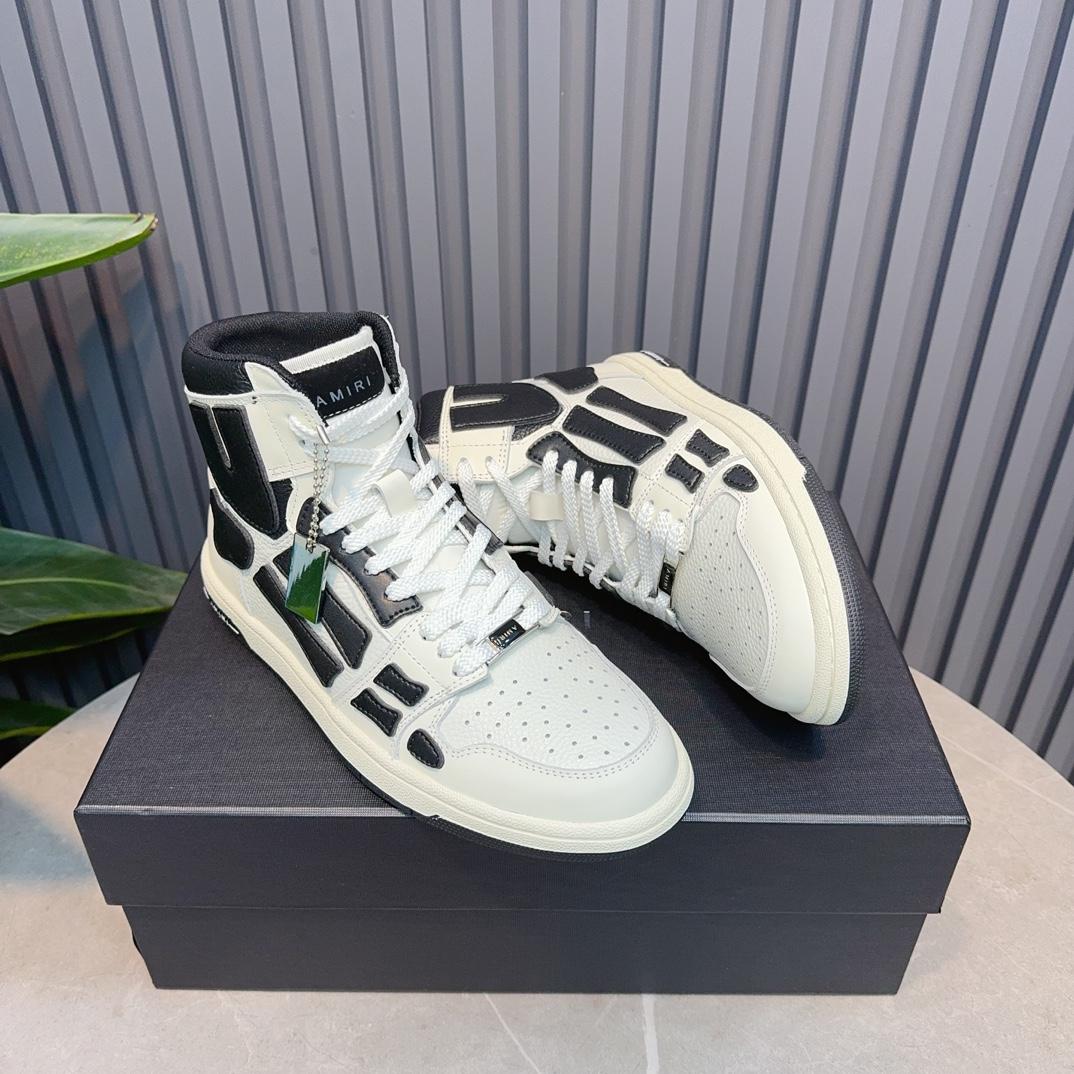 Amiri Leather-Textile High-Top Sneakers - DesignerGu