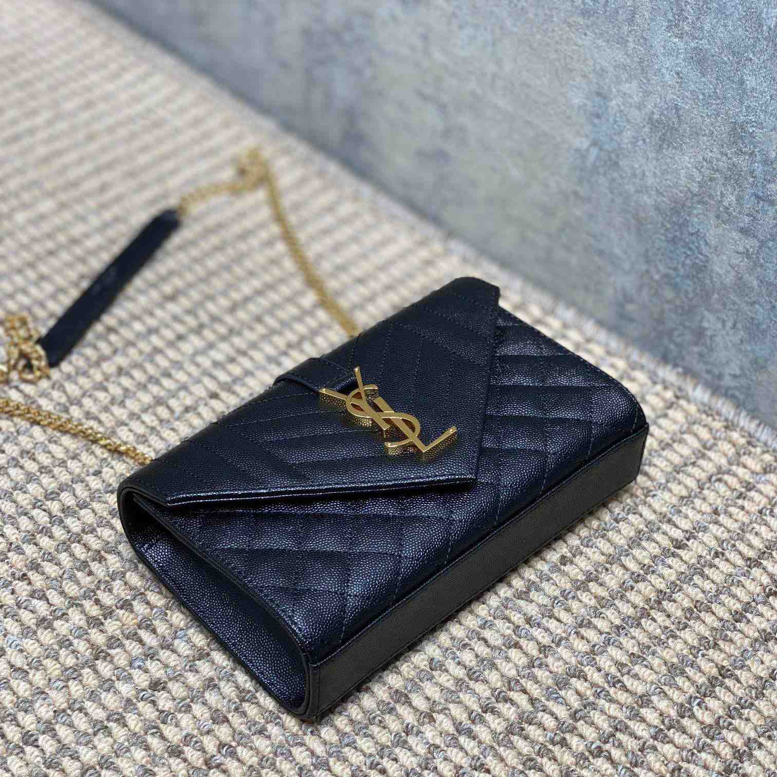 Saint Laurent Envelope Small In Quilted Grain De Poudre Embossed Leather - DesignerGu