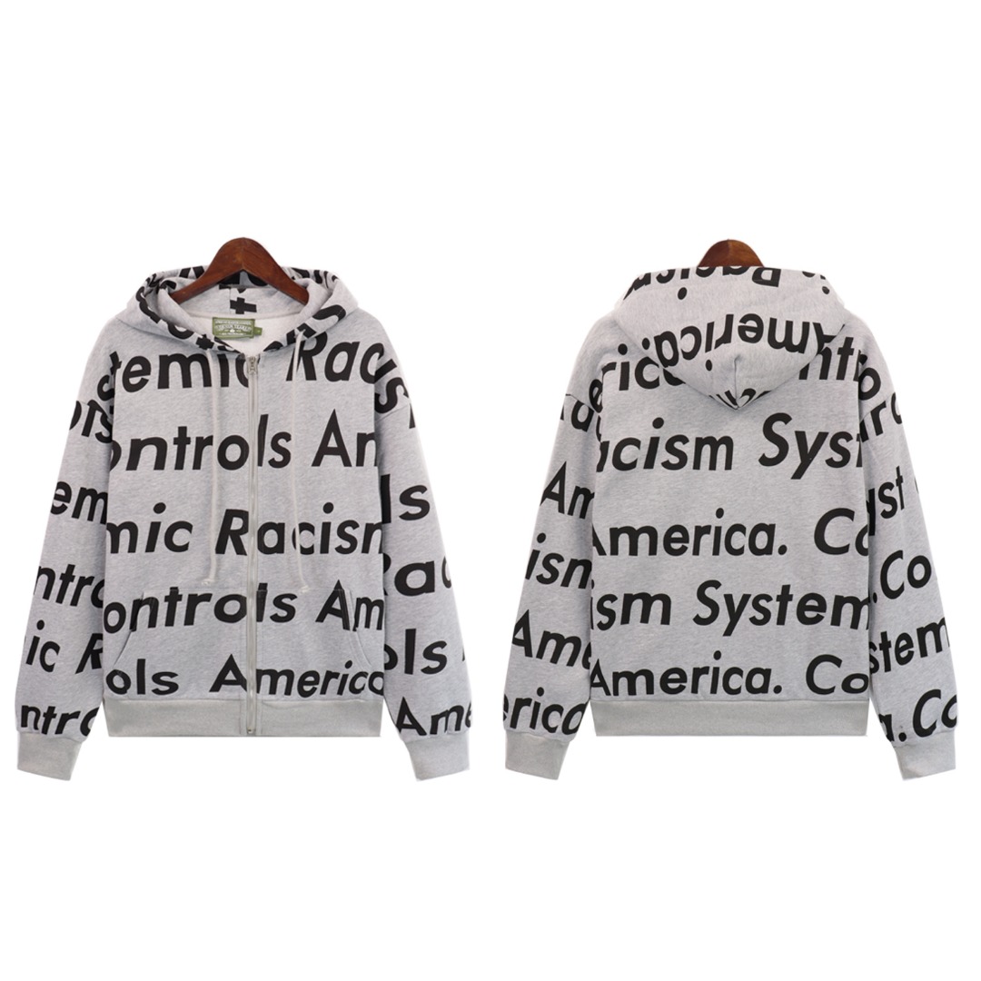 Denim Tears x Arthur Jafa Systemic Racism Controls America Zip Up Hoodie - DesignerGu