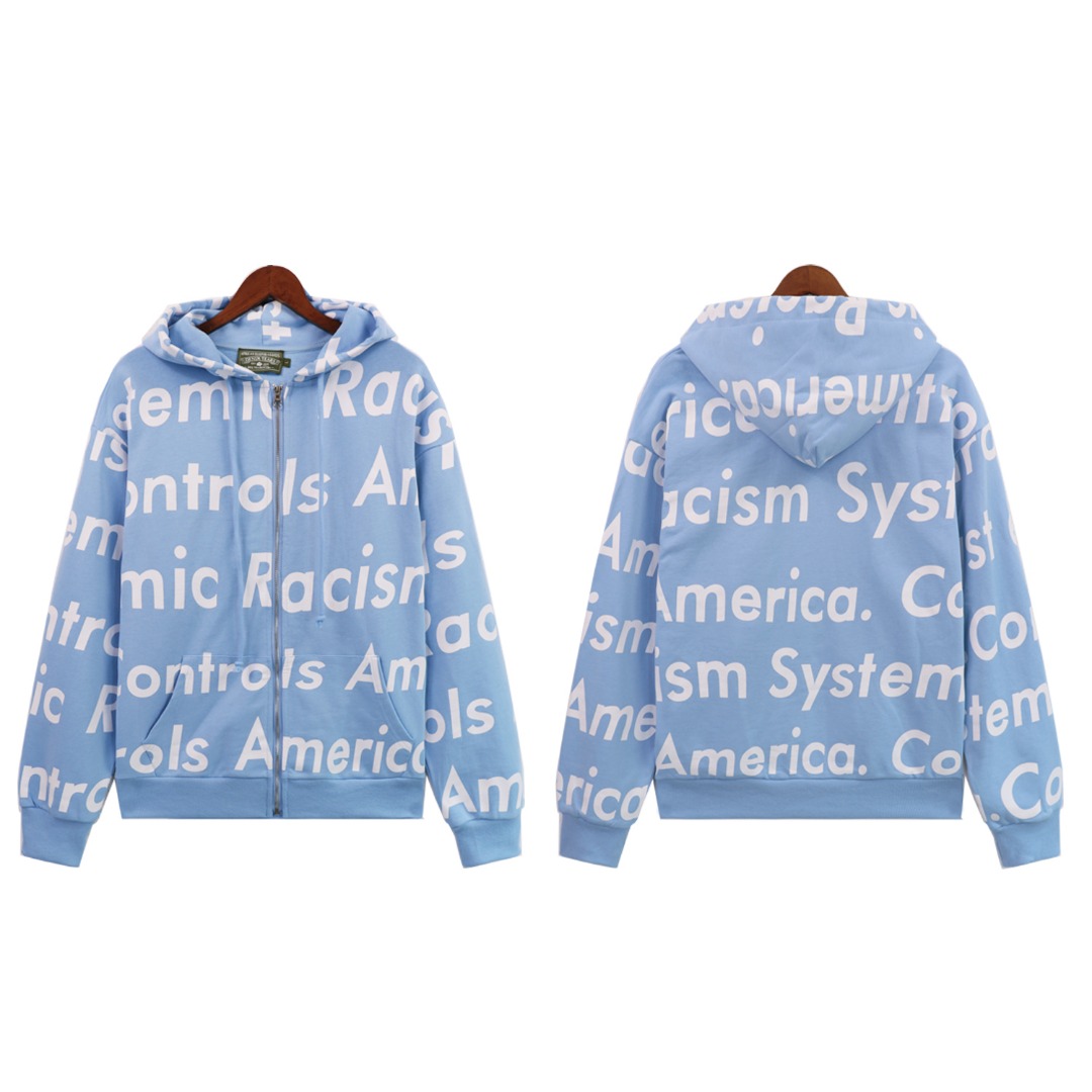 Denim Tears x Arthur Jafa Systemic Racism Controls America Zip Up Hoodie - DesignerGu