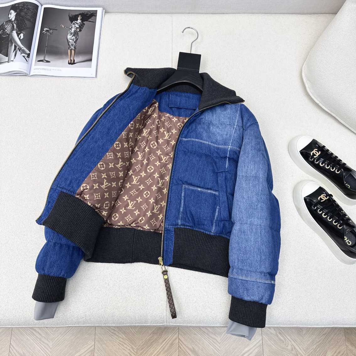 Louis Vuitton Denim Print Cropped Puffer Jacket    - DesignerGu