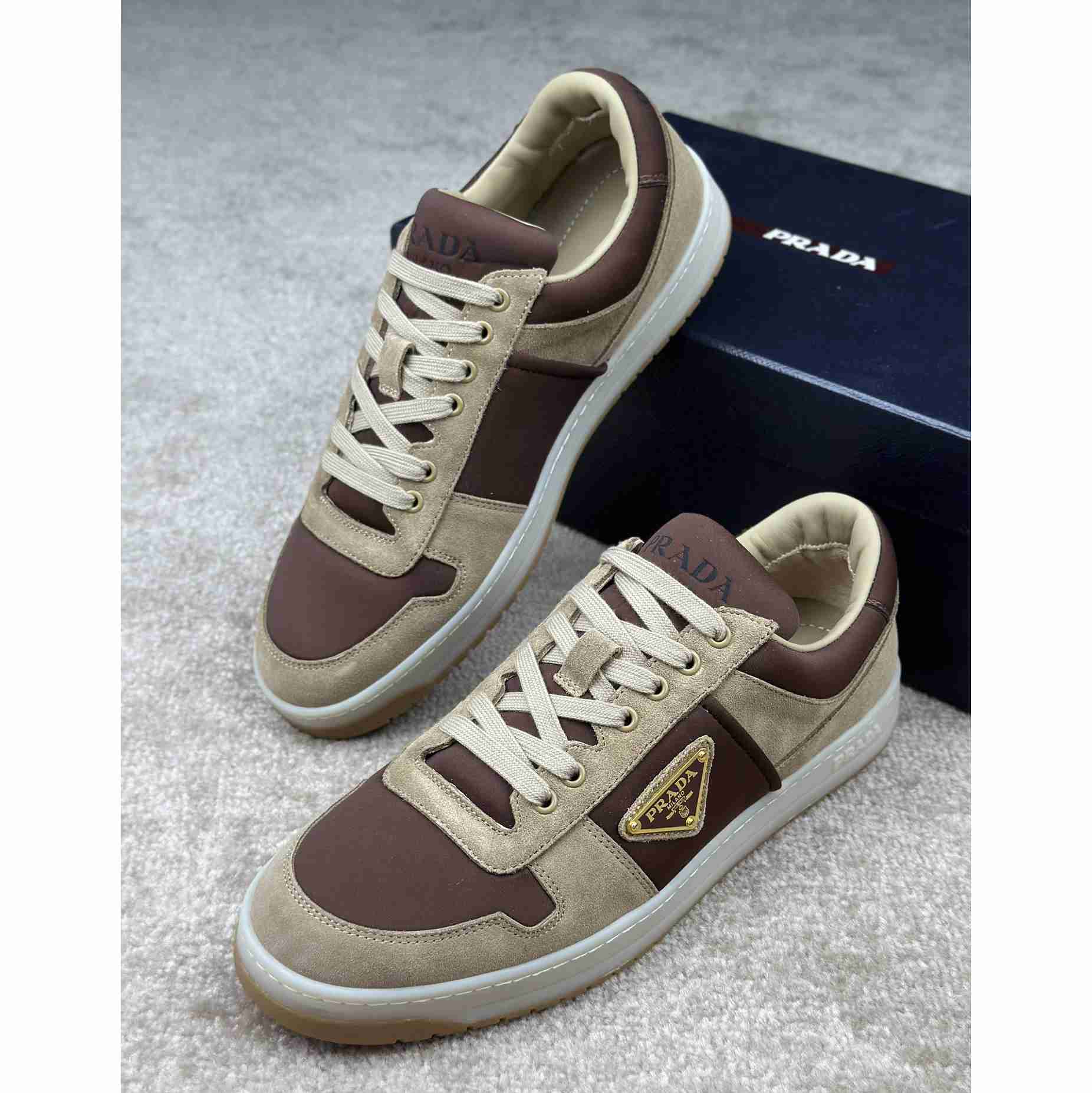 Prada Downtown Suede And Re-Nylon Sneakers - DesignerGu