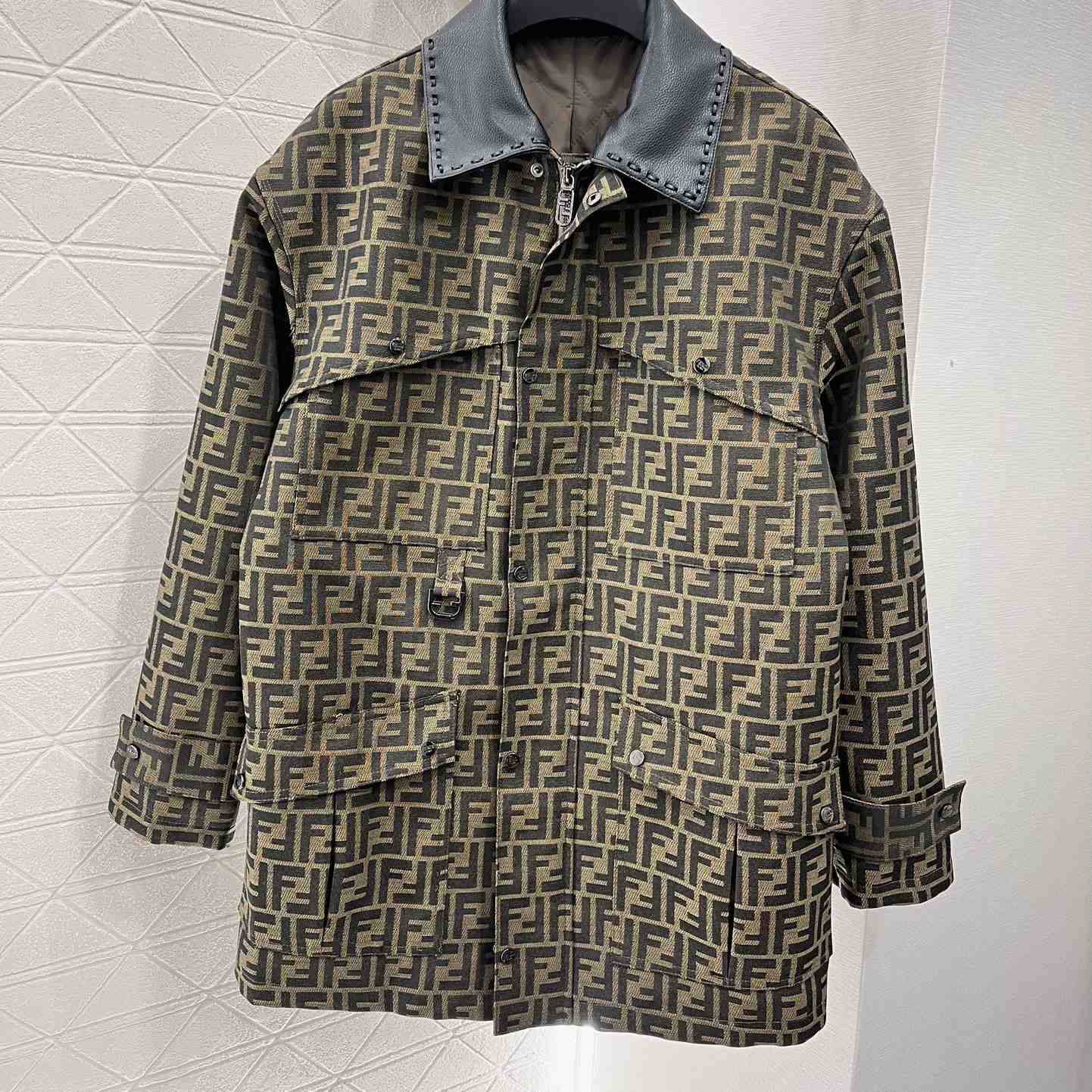 Fendi Brown Waxed FF Jacquard Blouson - DesignerGu