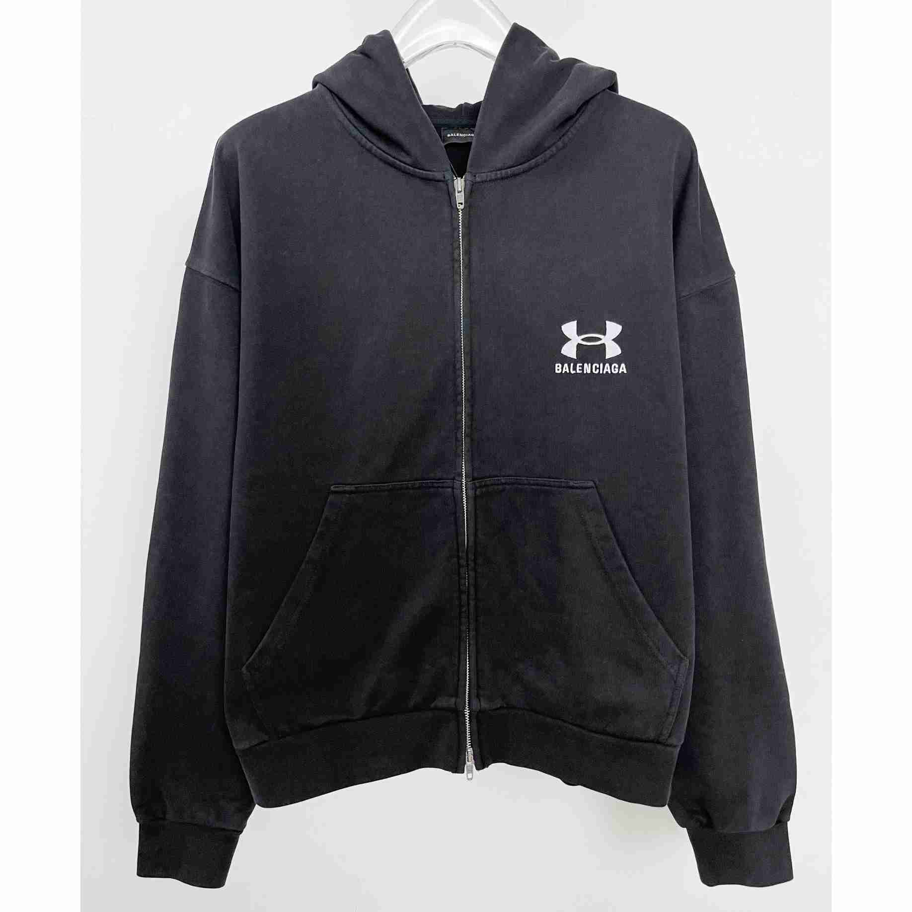 Balenciaga Under Armour® Zip-Up Hoodie Regular Fit In Black - DesignerGu