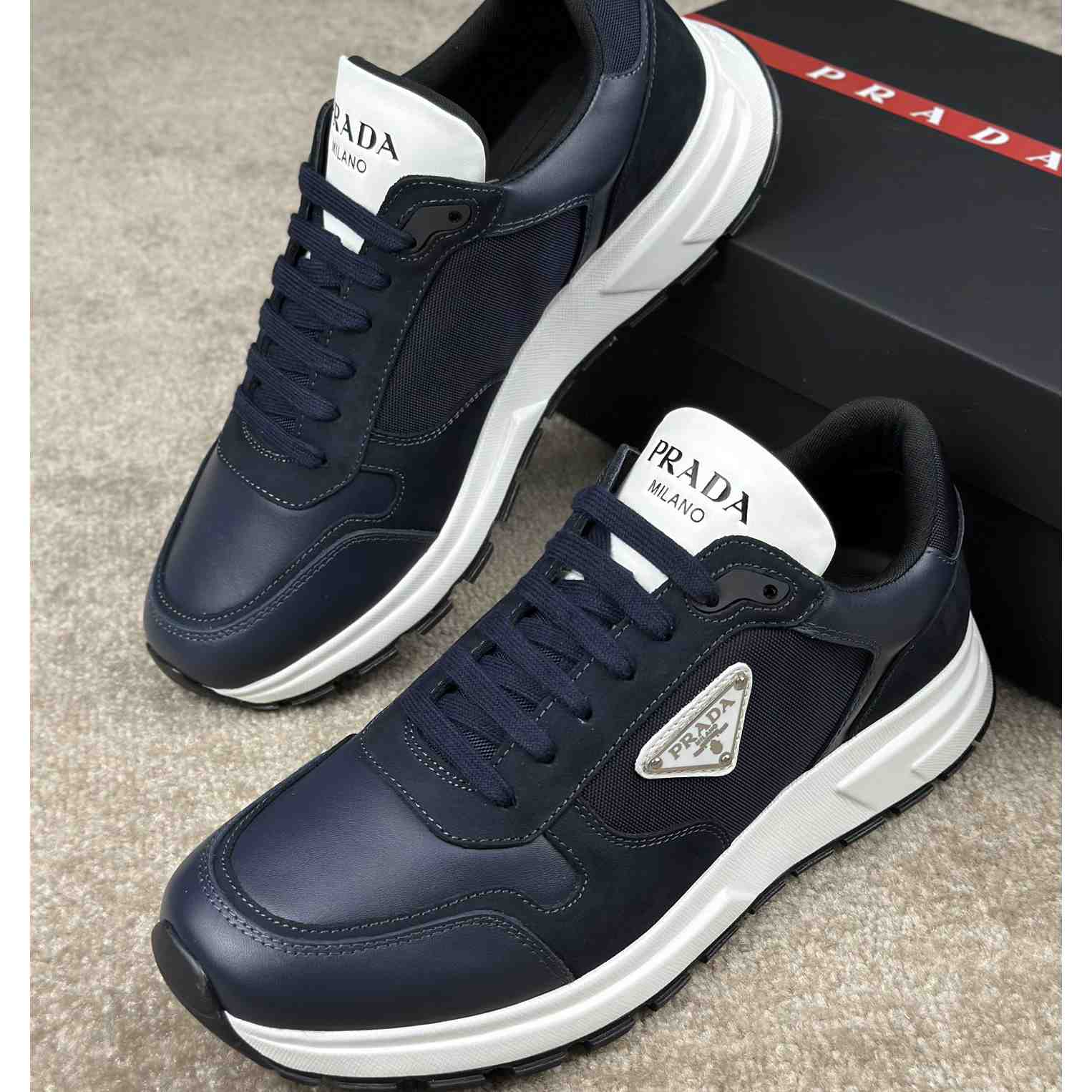 Prada Leather And Re-Nylon Sneakers - DesignerGu