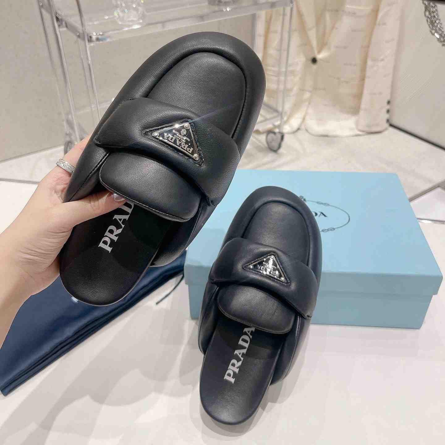 Prada Soft Padded Nappa Leather Sabots - DesignerGu