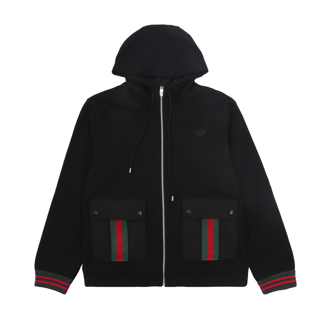 Gucci Cotton Jersey Hooded Jacket With Web - DesignerGu