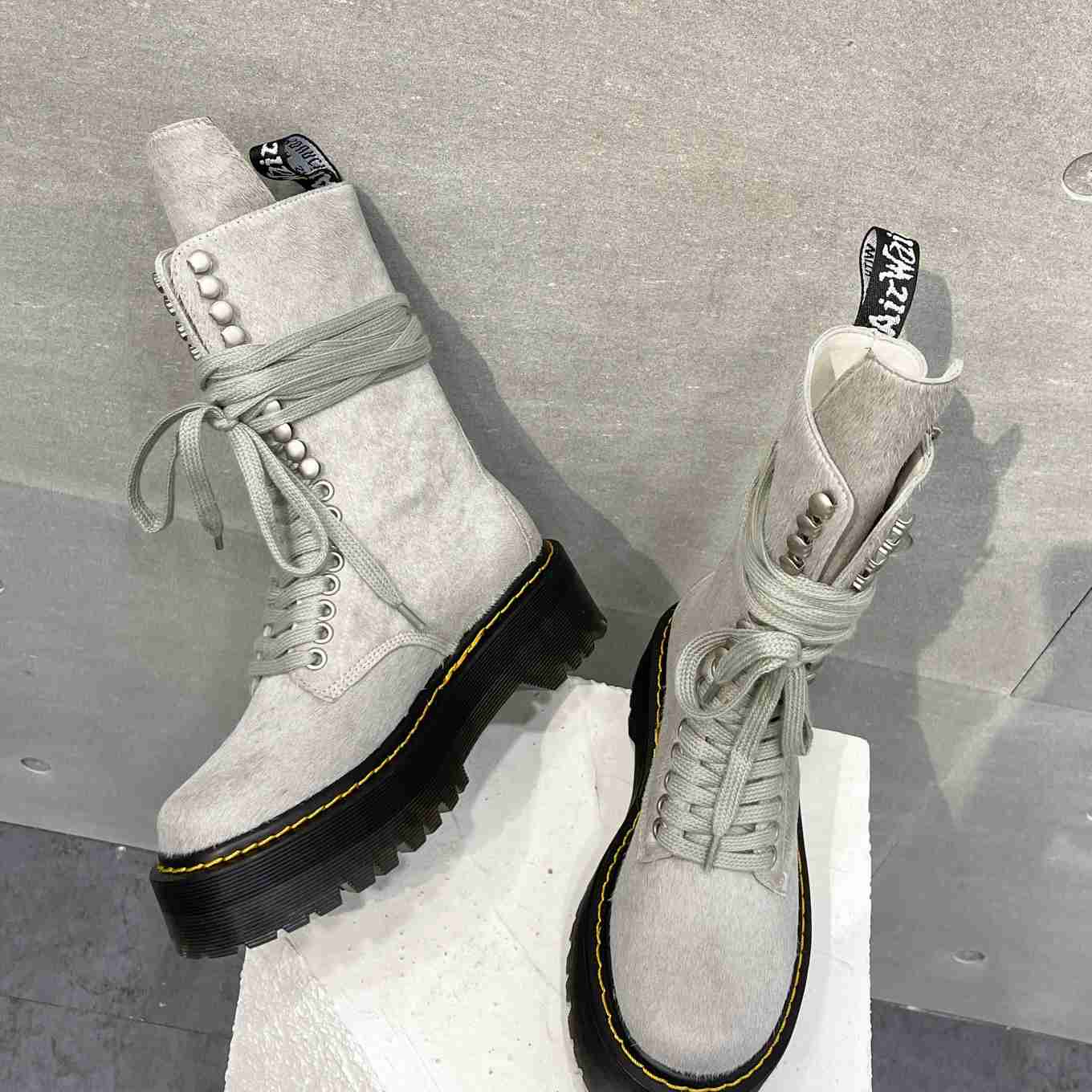 Rick Owens x Dr Martens Calf-hair Quad-sole Boots - DesignerGu