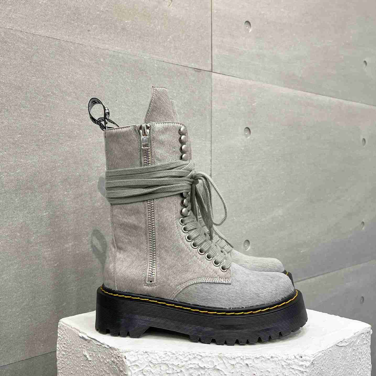 Rick Owens x Dr Martens Calf-hair Quad-sole Boots - DesignerGu