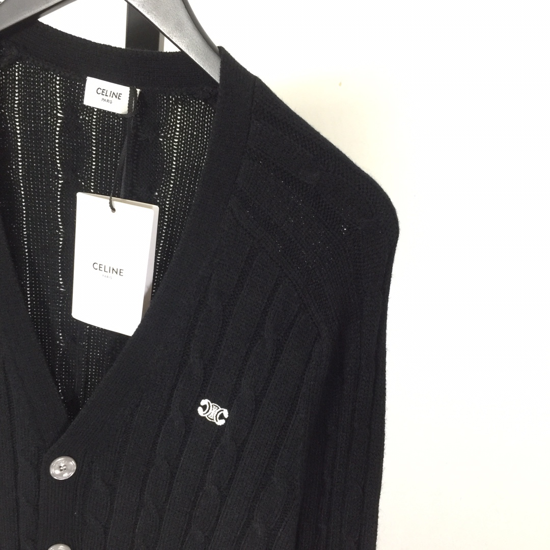 Celine Triomphe Cardigan In Cable-knit Cashmere - DesignerGu