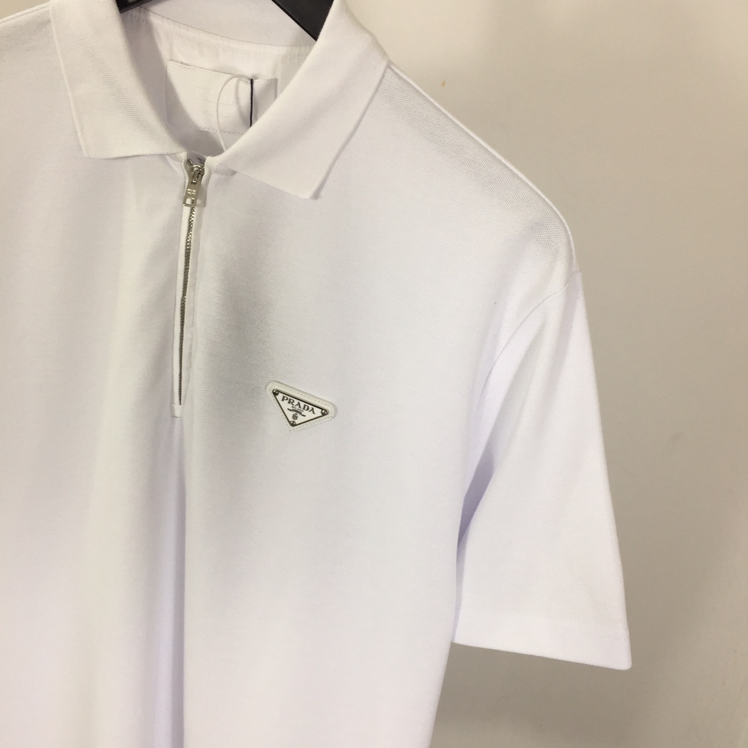 Prada Triangle-logo Cotton Polo Shirt - DesignerGu