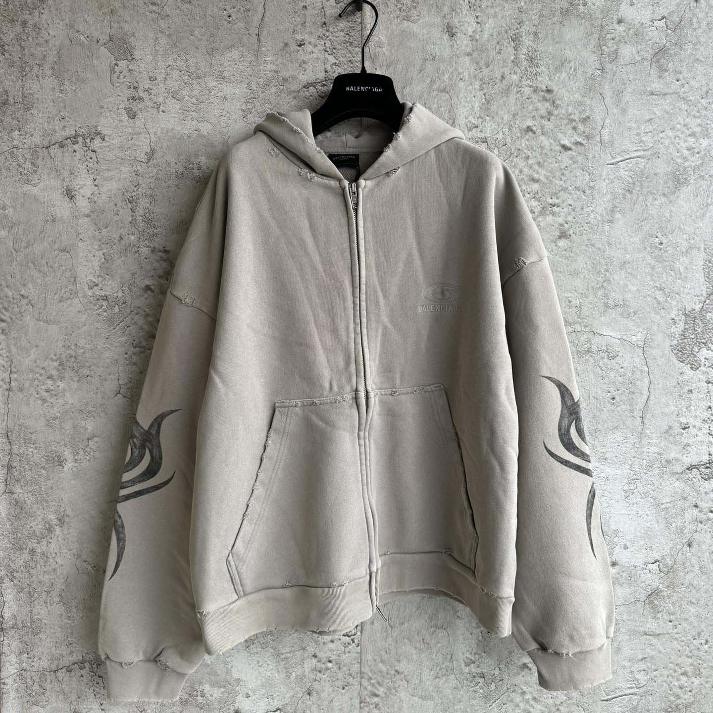 Balenciaga Y2K Zip-Up Hoodie Regular Fit In Light Beige - DesignerGu