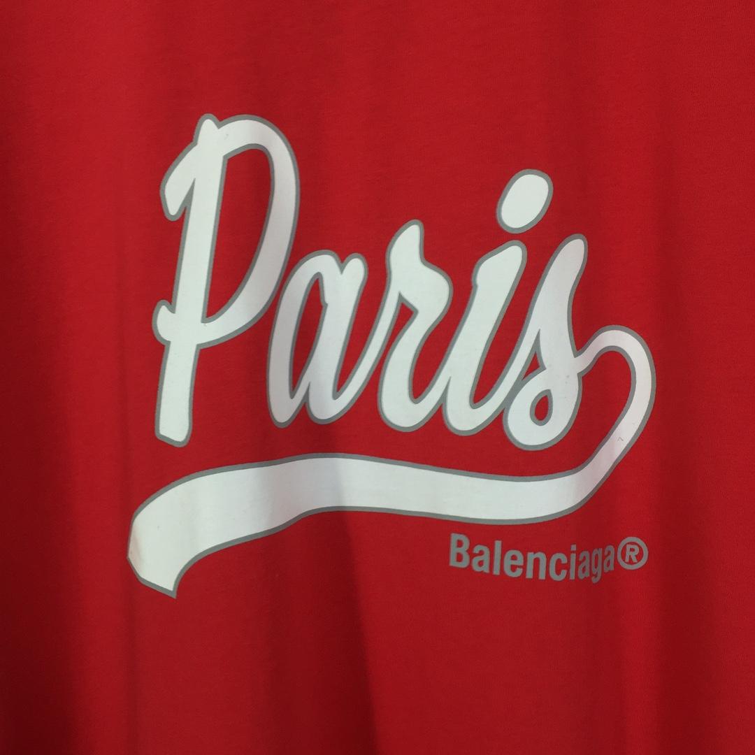 Balenciaga Red White Paris Logo Printed Cotton T-shirt - DesignerGu