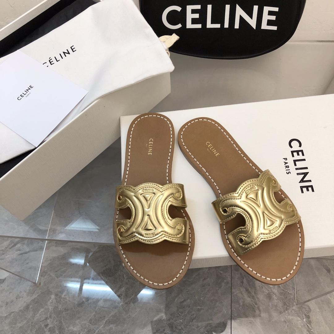 Celine Triomphe Mule In Metalized Calfskin - DesignerGu