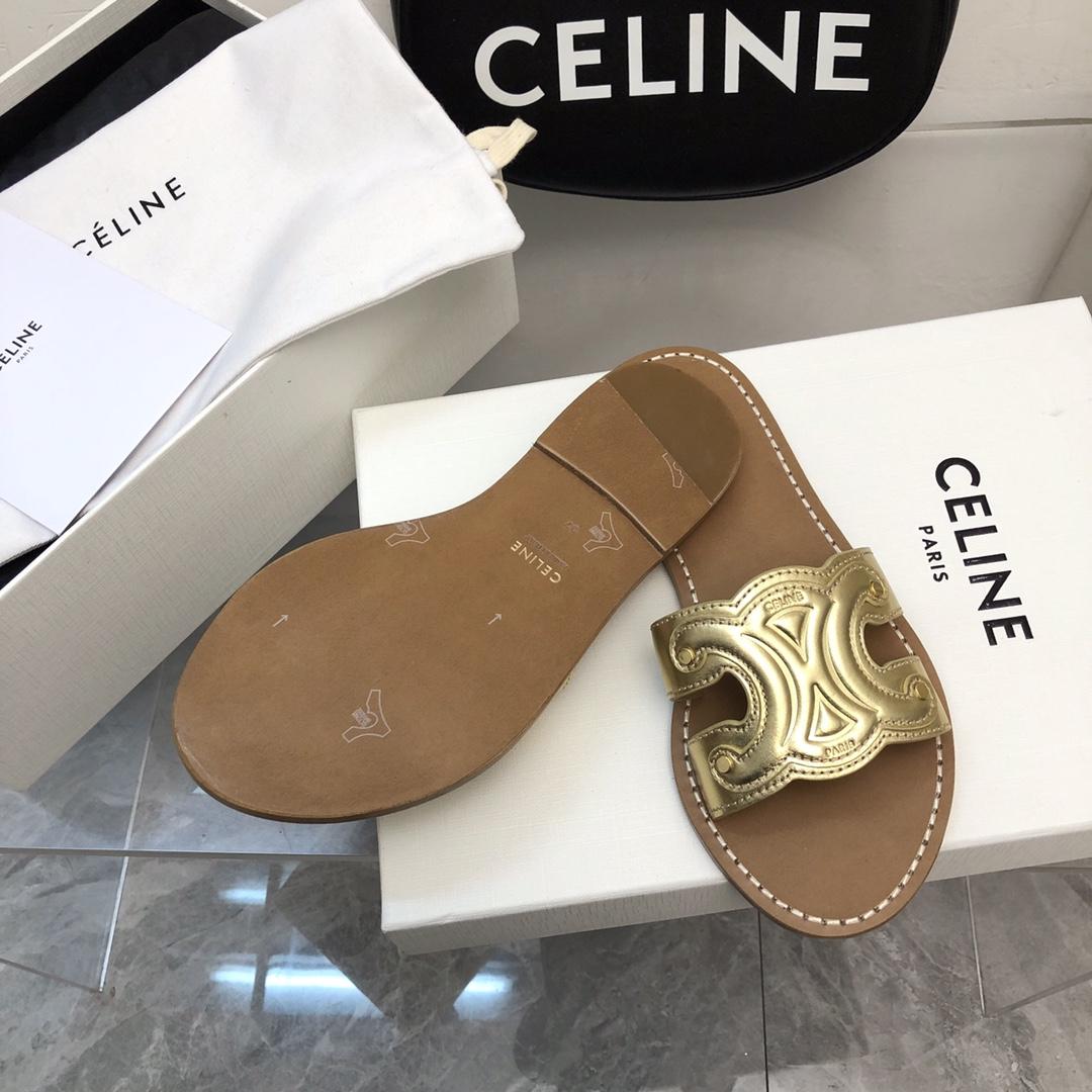 Celine Triomphe Mule In Metalized Calfskin - DesignerGu