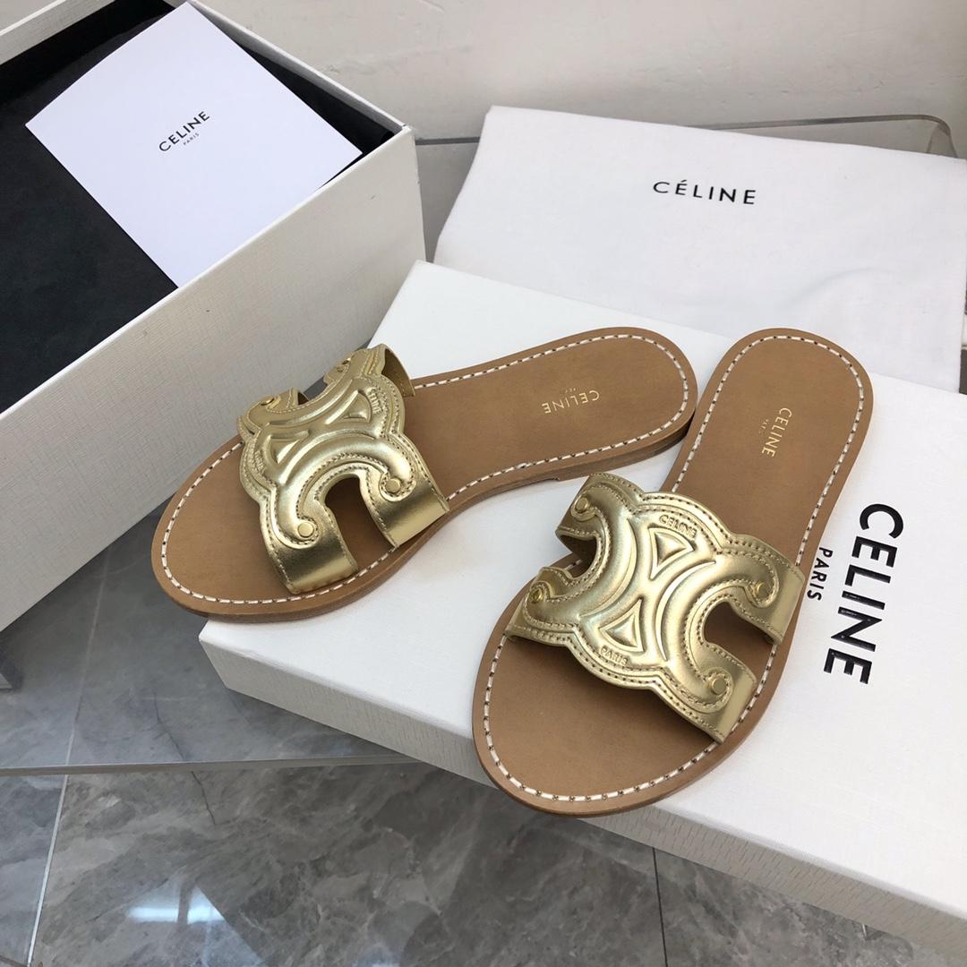 Celine Triomphe Mule In Metalized Calfskin - DesignerGu