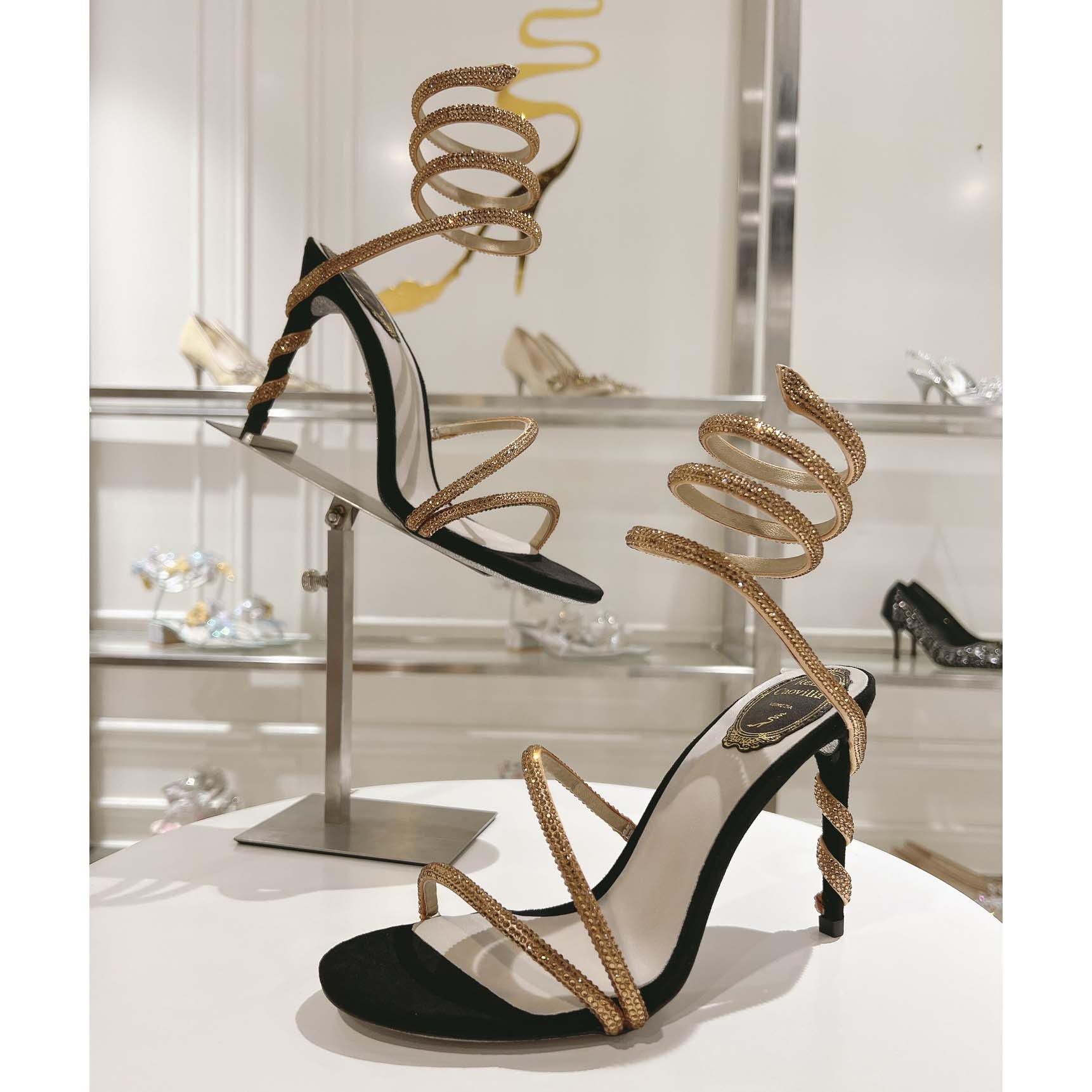 Rene Caovilla Margot Snake Black Jewel Sandal - DesignerGu