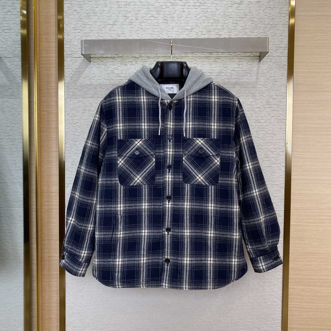 Celine Hooded Overshirt In Checked Cotton - DesignerGu