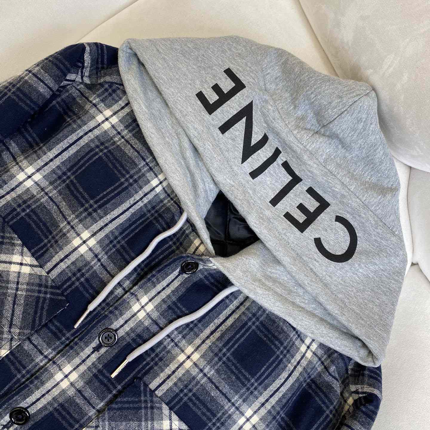 Celine Hooded Overshirt In Checked Cotton - DesignerGu