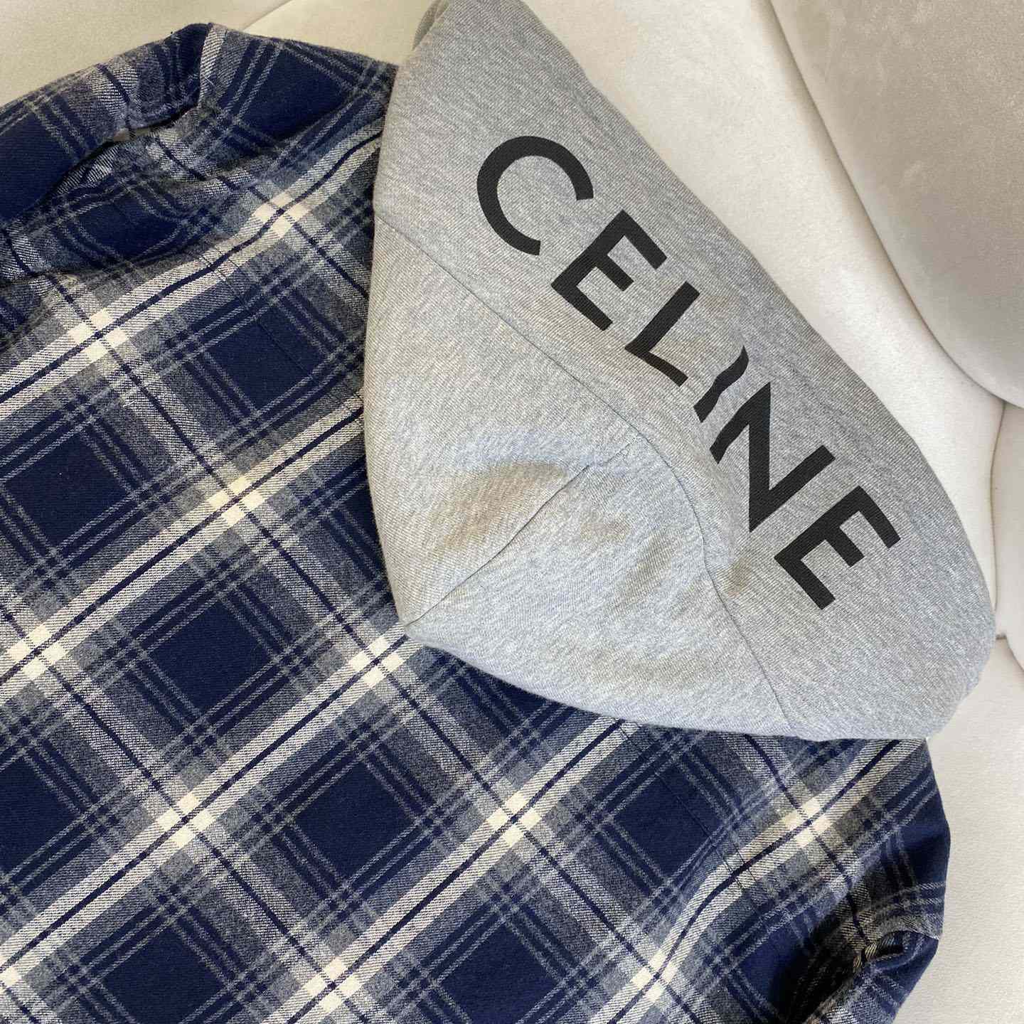 Celine Hooded Overshirt In Checked Cotton - DesignerGu