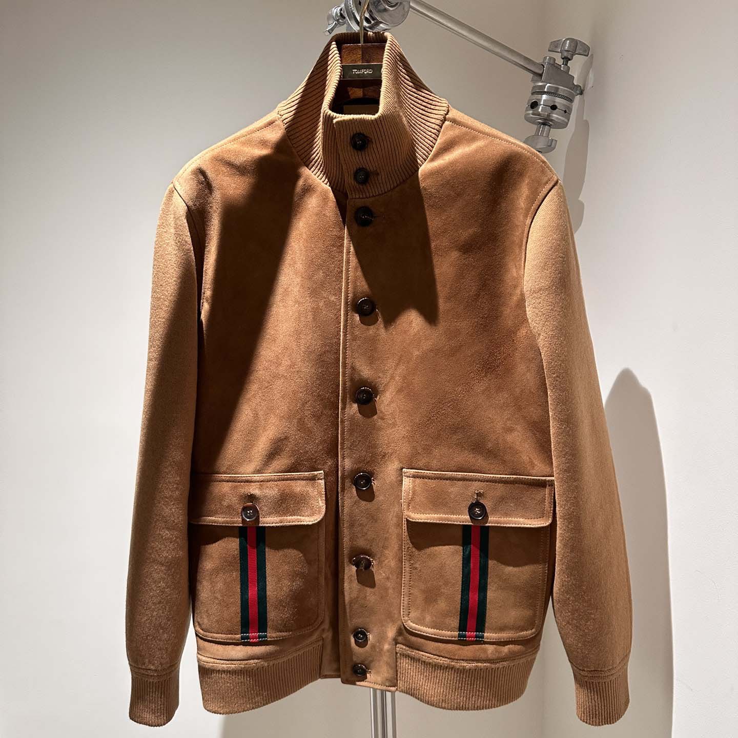 Gucci Suede Bomber Jacket With Web - DesignerGu