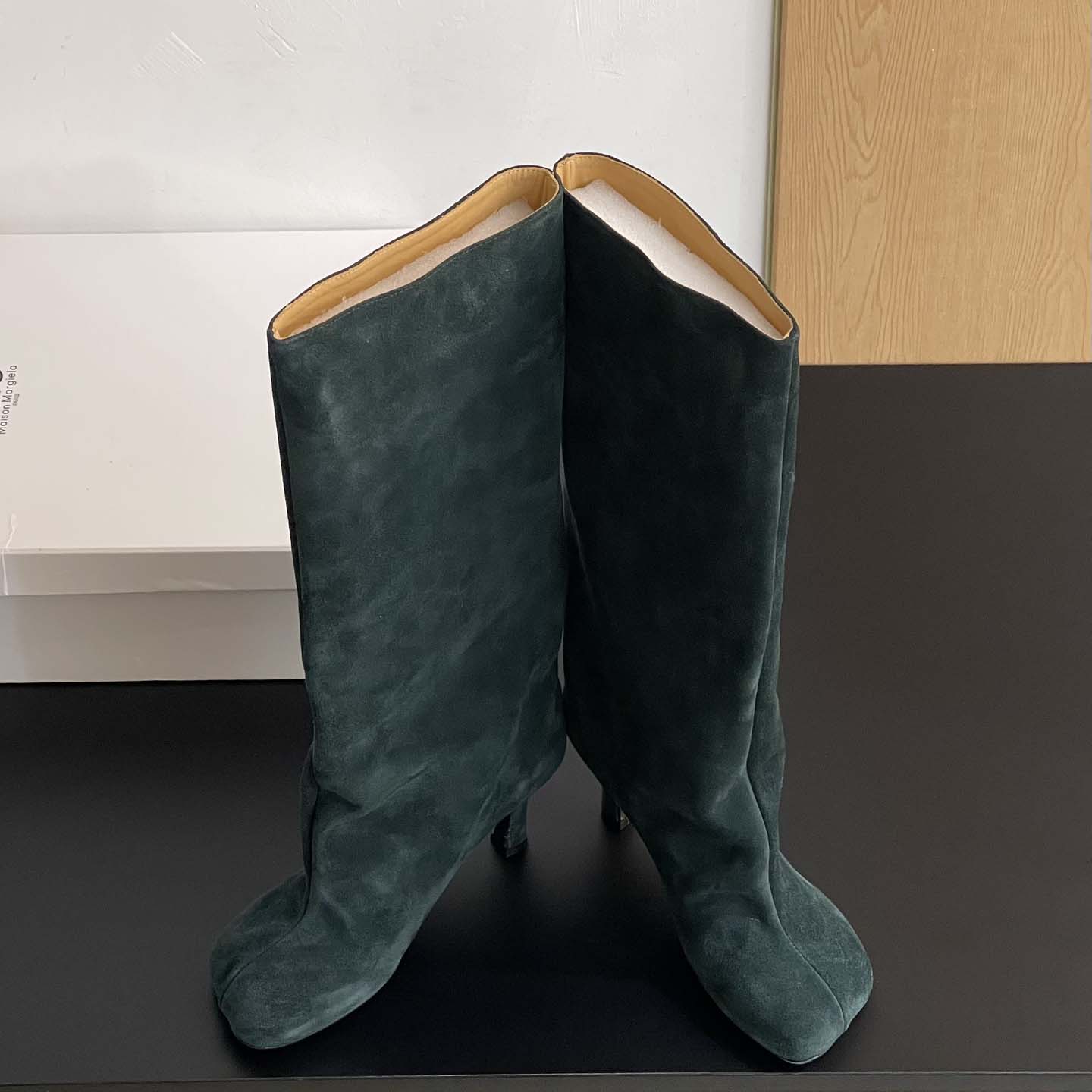 Maison Margiela Green Anatomic Tall Boots - DesignerGu